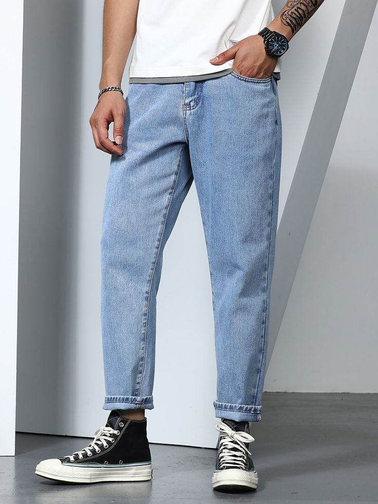 Men Solid Slant Pocket Jeans